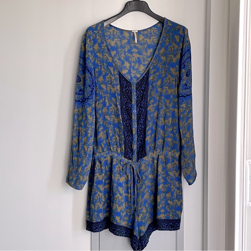 FREE PEOPLE Resort Romper - Blue and Green Patterned - Picture 6 of 15